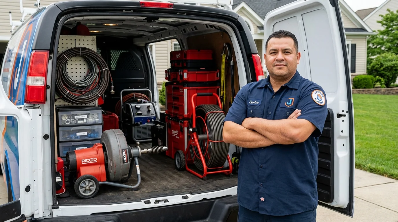 Professional drain cleaning equipment and Johns Plumbing LLC plumber in Doylestown