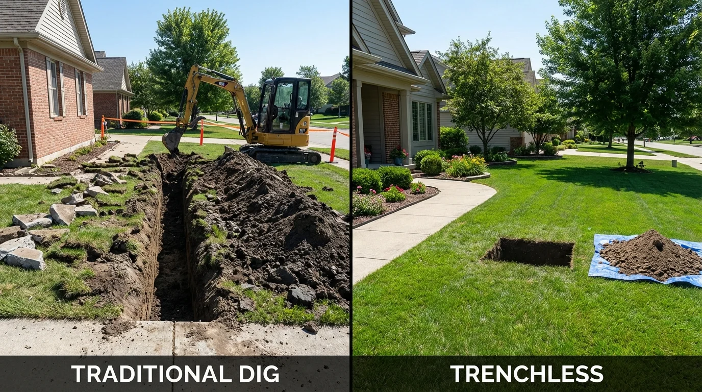Trenchless sewer repair with minimal yard damage versus traditional excavation in Doylestown, OH